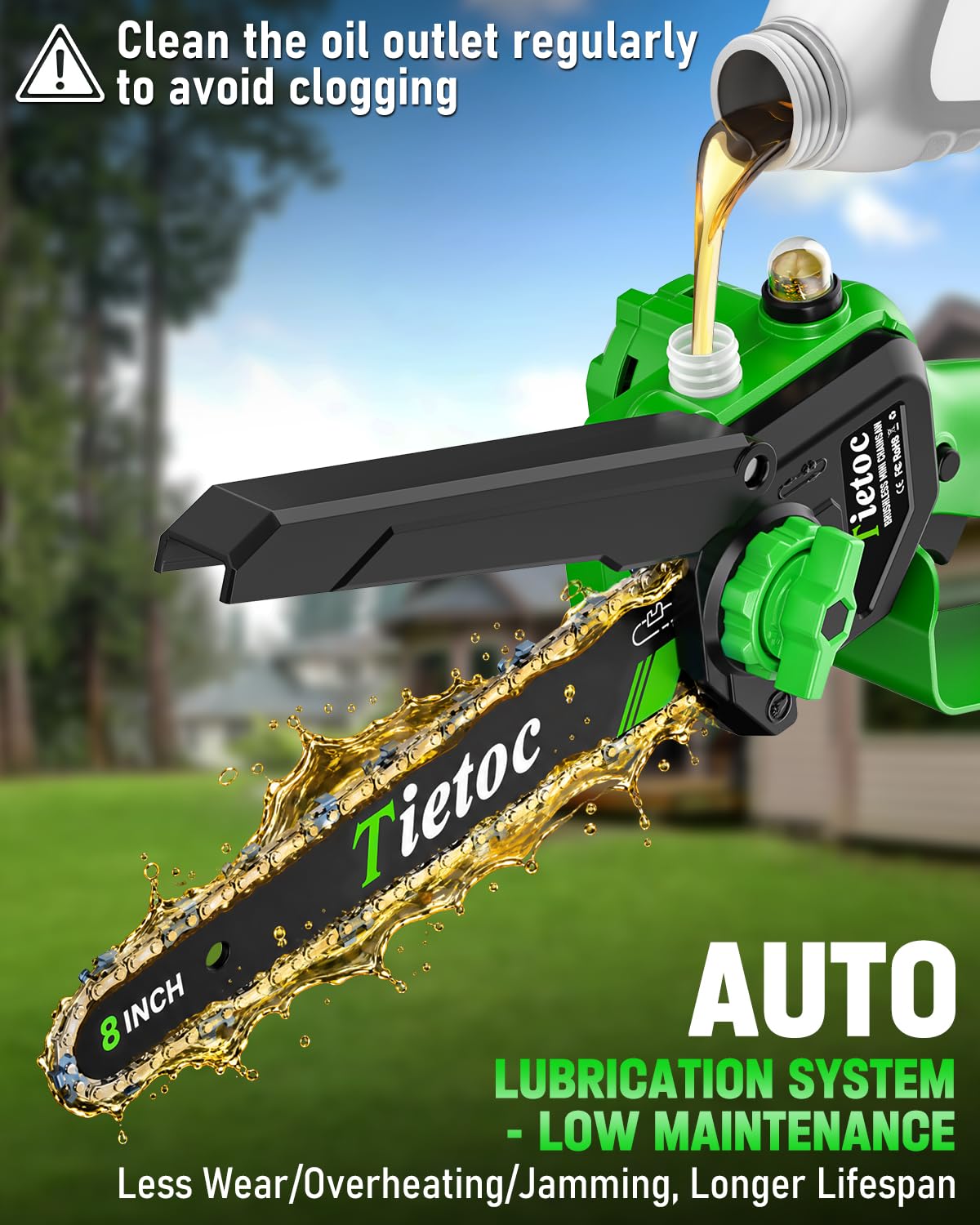 TIETOC 2-in-1 Brushless Pole Saw for Tree Trimming – 8" Mini Electric Chainsaw with 2×4000mAh Batteries, Auto Oiling, Tool-Free Adjustment,Cordless Battery Powered Saw for Home Garden Branch Cutting Father Jim Norris notebooks