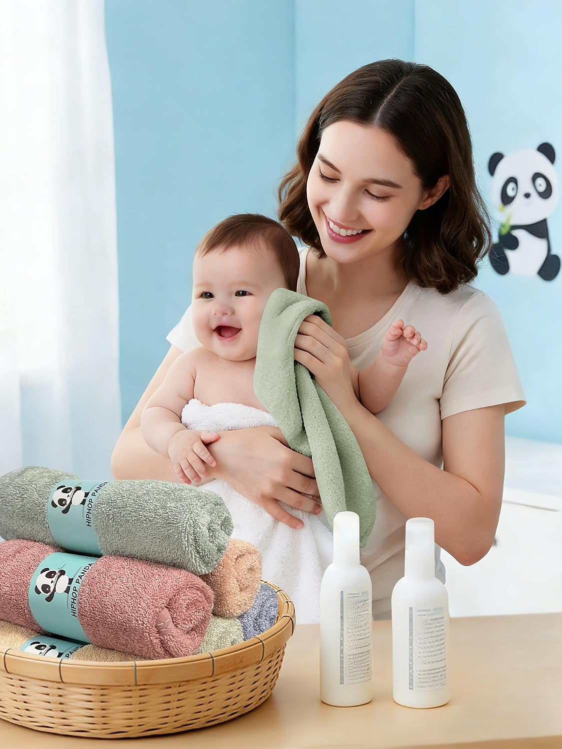 HIPHOP PANDA Ultra Soft Baby Washcloths, 2-Layer Absorbent Wash Cloths