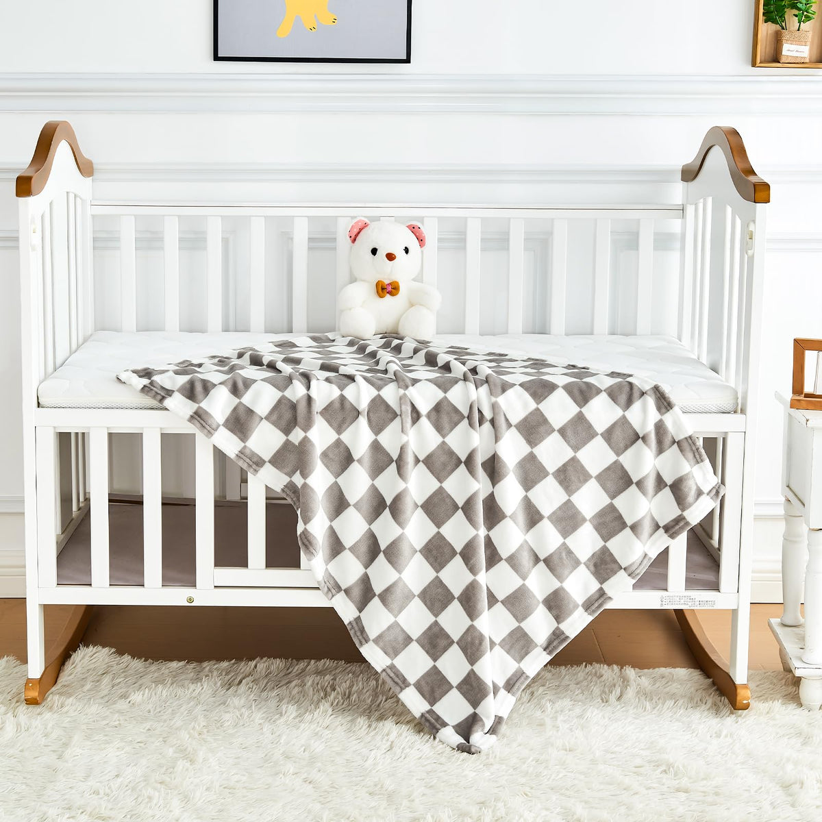 Yurhap Checkered Baby Blanket Fleece Baby Blankets for Boys, Ultra Soft Cozy Fluffy Infant Toddler Newborn Receiving Blankets for Crib Stroller, 30''x40'', Blue