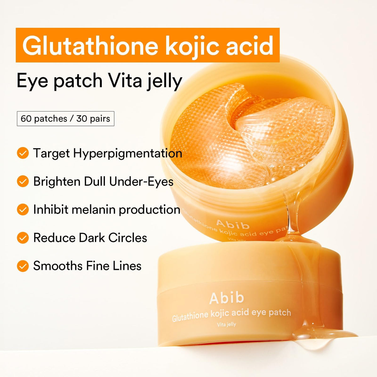 Abib PDRN Retinal Eye Patches for Rejuvenating & Puffy Eyes with Glow Jelly, Niacinamide, 60 Count, Korean Skin Care