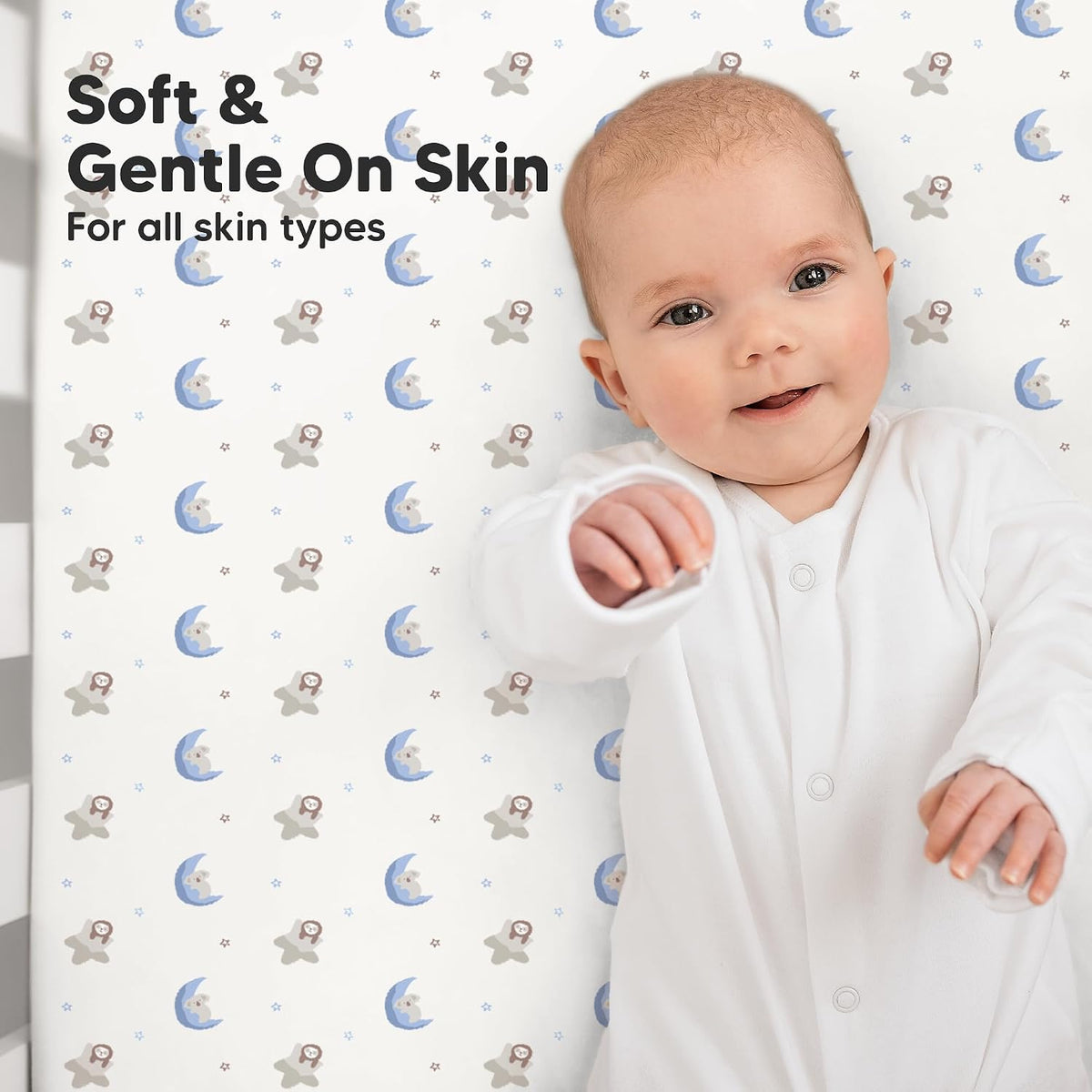 KeaBabies 2pk Organic Cotton Crib Sheets for Boys Girls 52x28, ABC Land Sky