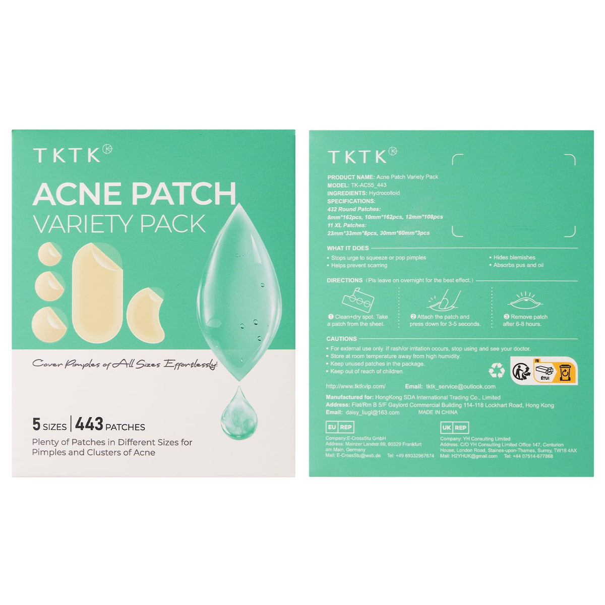 TKTK Large Hydrocolloid Pimple Patches for Acne Breakouts, 4 Big Sizes