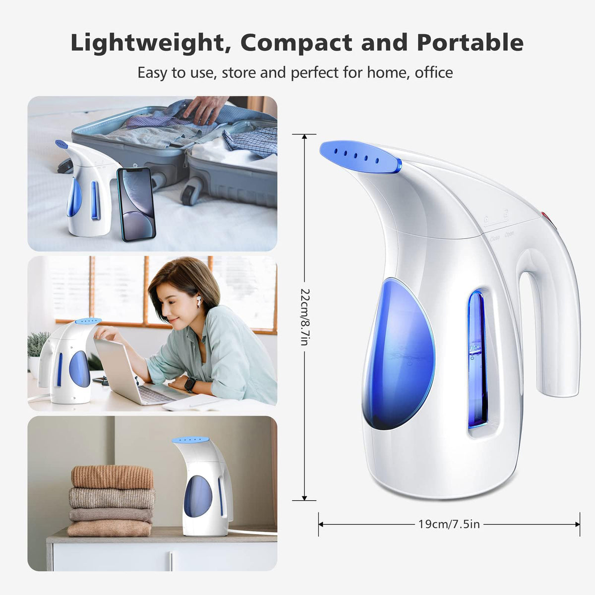 HiLIFE Steamer for Clothes, Portable Handheld Clothing Steamer, 240ml Big Capacity, 700W, Strong Power, Fabric Quick Wrinkle Remover with Brush for Home, Office(ONLY 120V)(Ink Black)