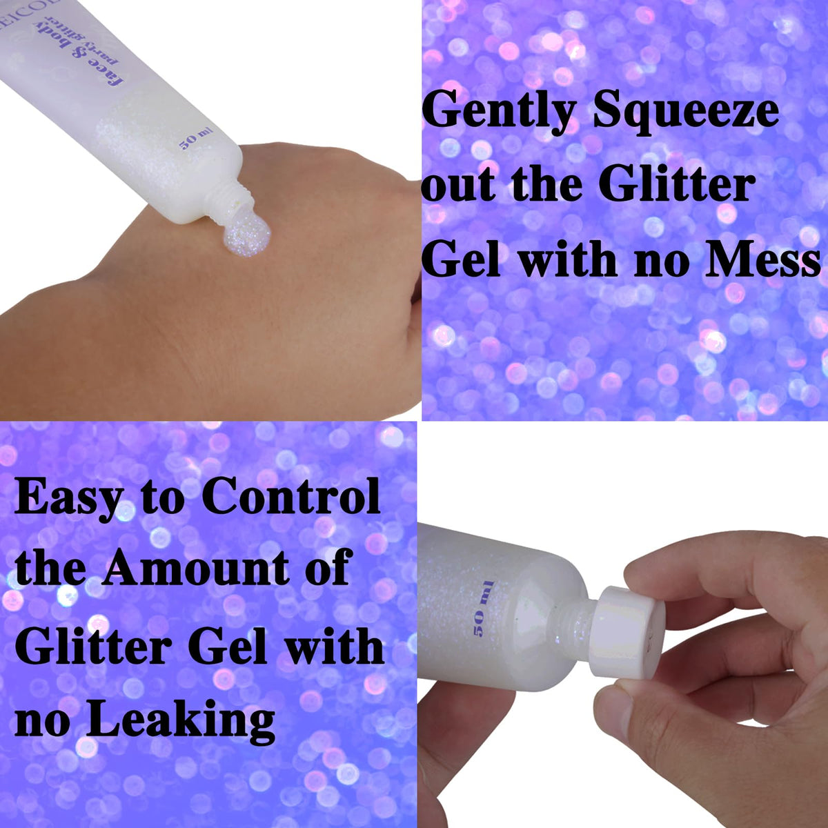 Clear White Face Body Glitter Gel, Halloween Mermaid Fairy Hair Glitter Makeup for Kids