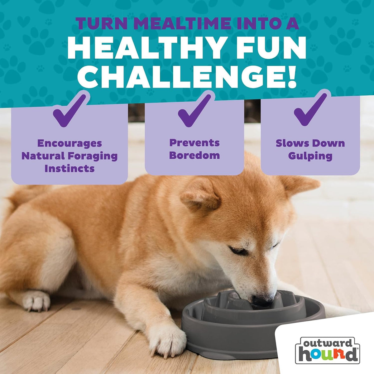 Outward Hound Fun Feeder Slo Bowl Dog Slow Feeder, Notch, Blue, 8.8"