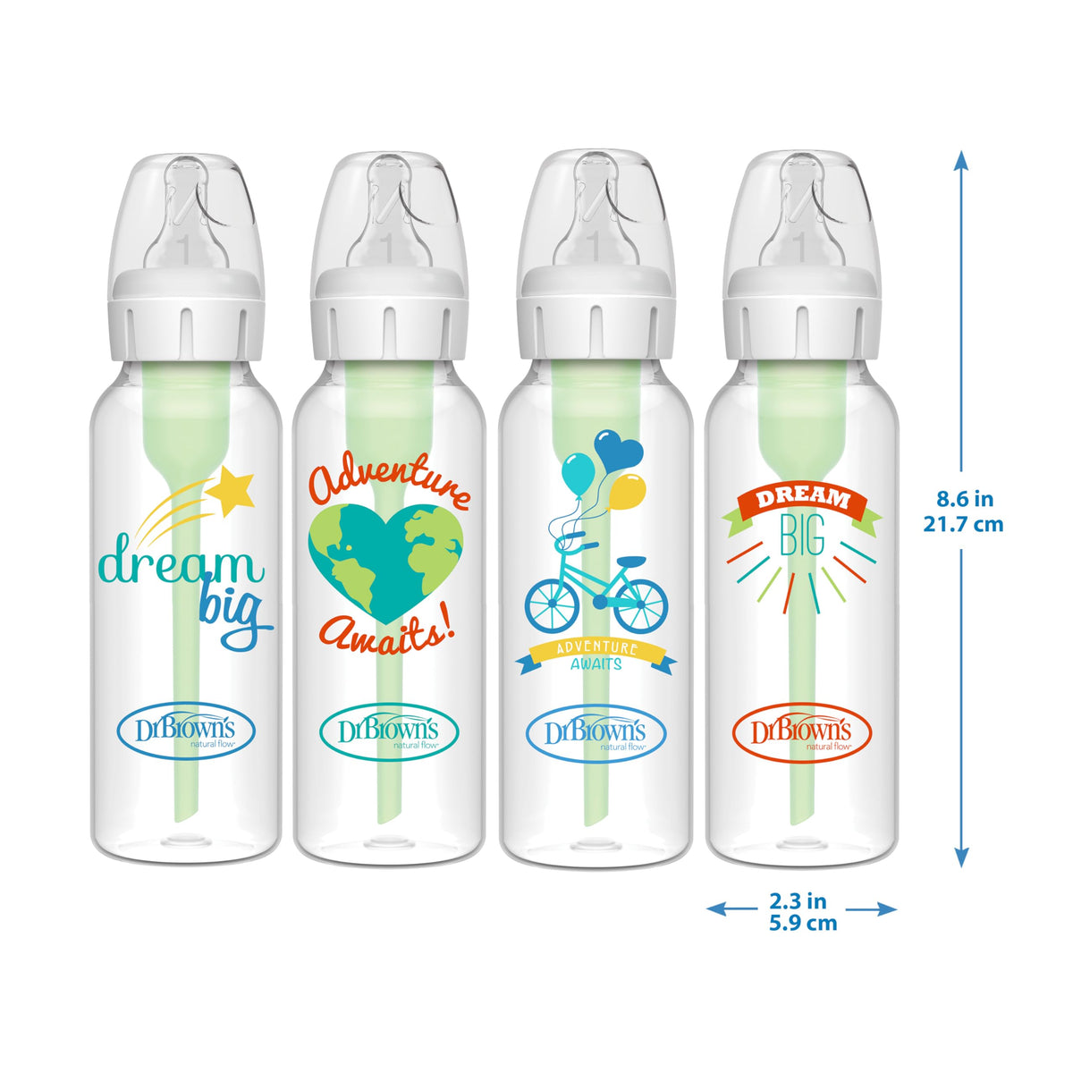 Dr. Brown's Anti-Colic Options+ Narrow Baby Bottle, Clear, 8 oz, 4-Pack