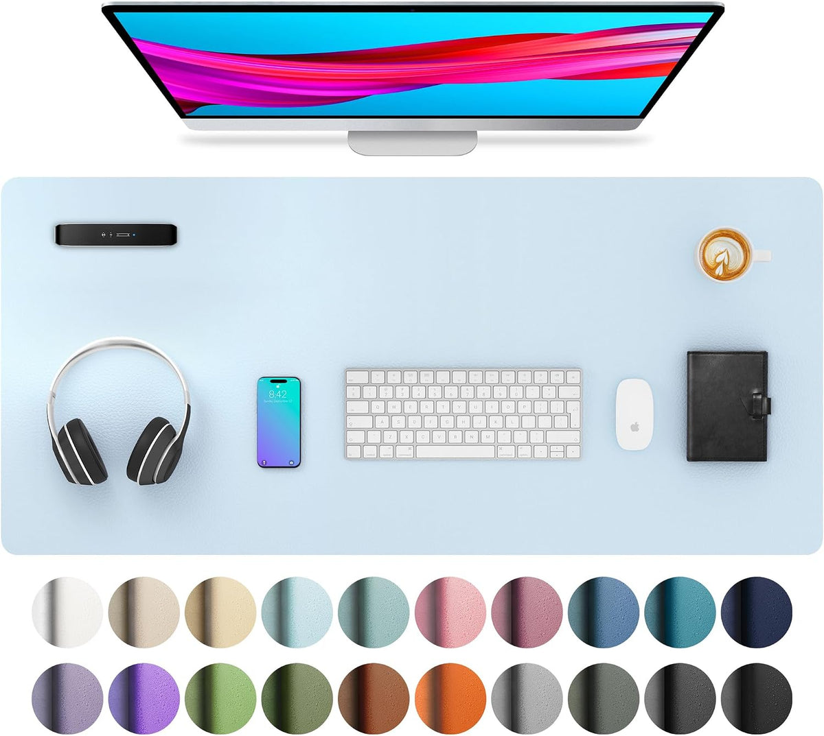Aothia Non-Slip Waterproof PU Leather Desk Pad Protector for Mouse, Writing Desk, Office, Home, Laptop Blotter, 23.6" x 13.7", Black Father Jim Norris notebooks