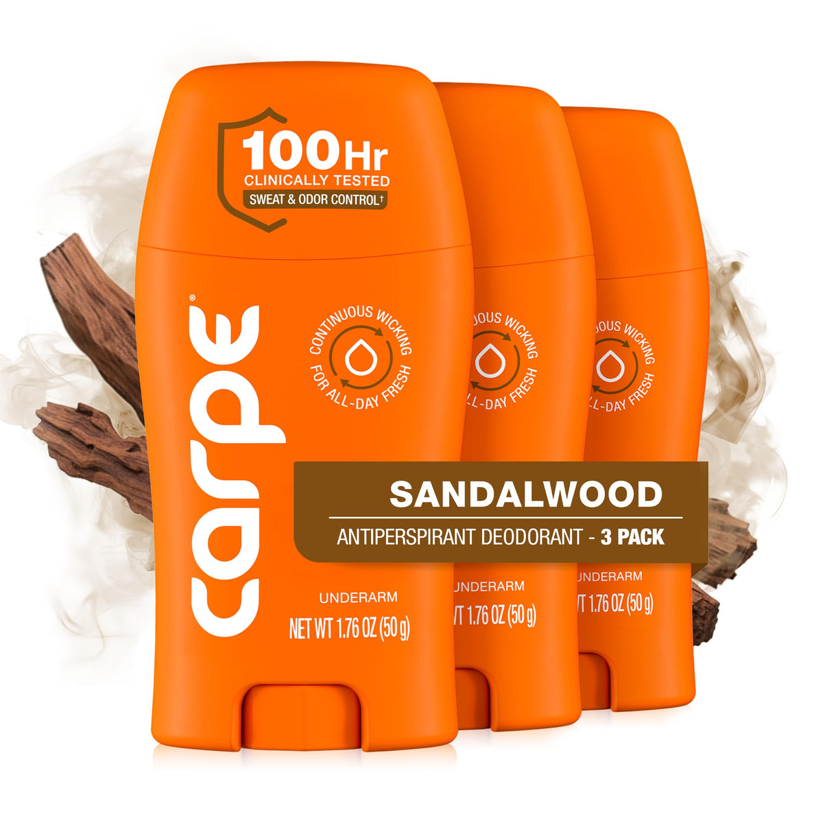 Carpe 100-Hour Deodorant Antiperspirant for Men, Clean Sport - 2 Pack