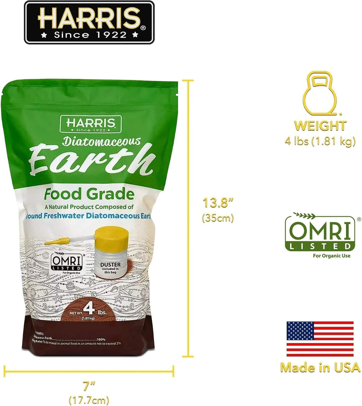 HARRIS Diatomaceous Earth Food Grade, 4lb with Powder Duster Included in The Bag Father Jim Norris notebooks