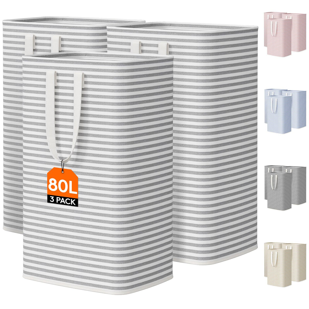 Lifewit 80L Large Laundry Baskets, Laundry Hampers Bags, 2 Pack, Grey