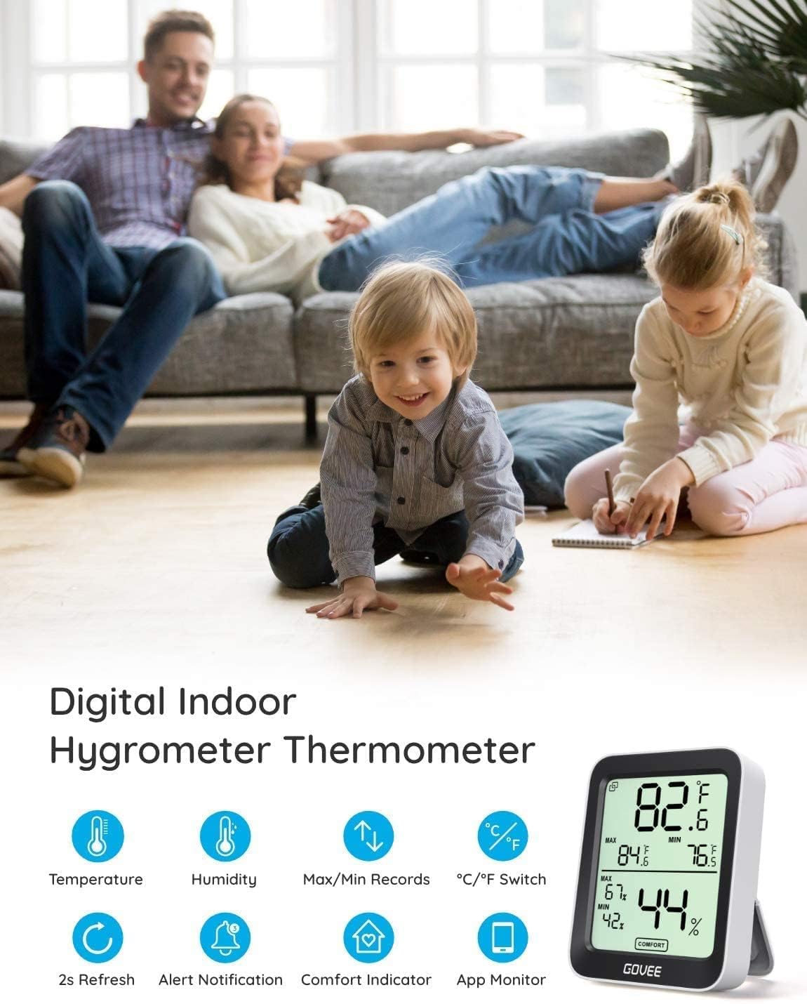Govee Indoor Hygrometer Thermometer 2Pack H5075 with Bluetooth App Control Father Jim Norris notebooks