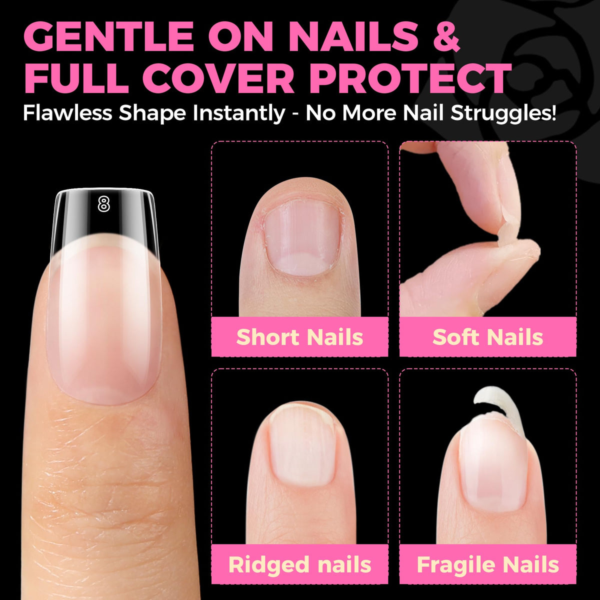 UNA GELLA Short Almond Nail Tips 504PCS Short Fake Nails Soft Press Ons