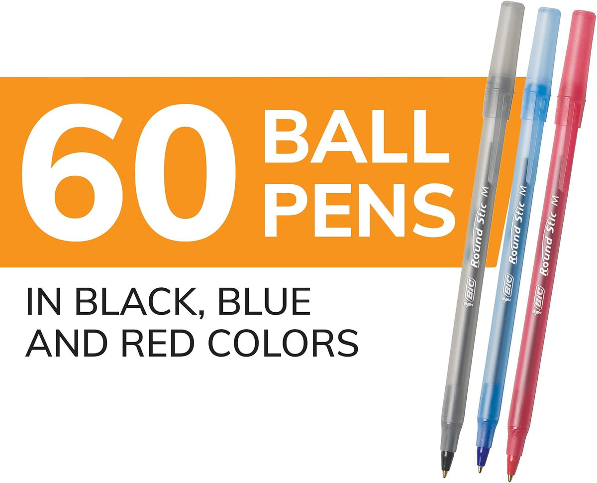 BIC Round Stic Xtra Life Ballpoint Pen, Ultra Long Lasting and Consistent Ink Flow, 60-Count in Black Ink Father Jim Norris notebooks