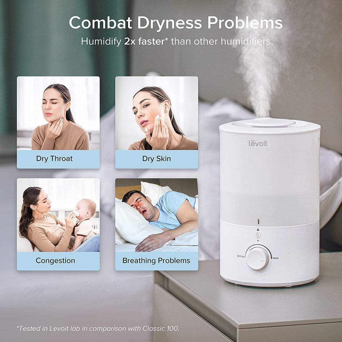 Levoit Humidifiers for Bedroom, Dishwasher Safe, Blue Light-Safe, 3.2L