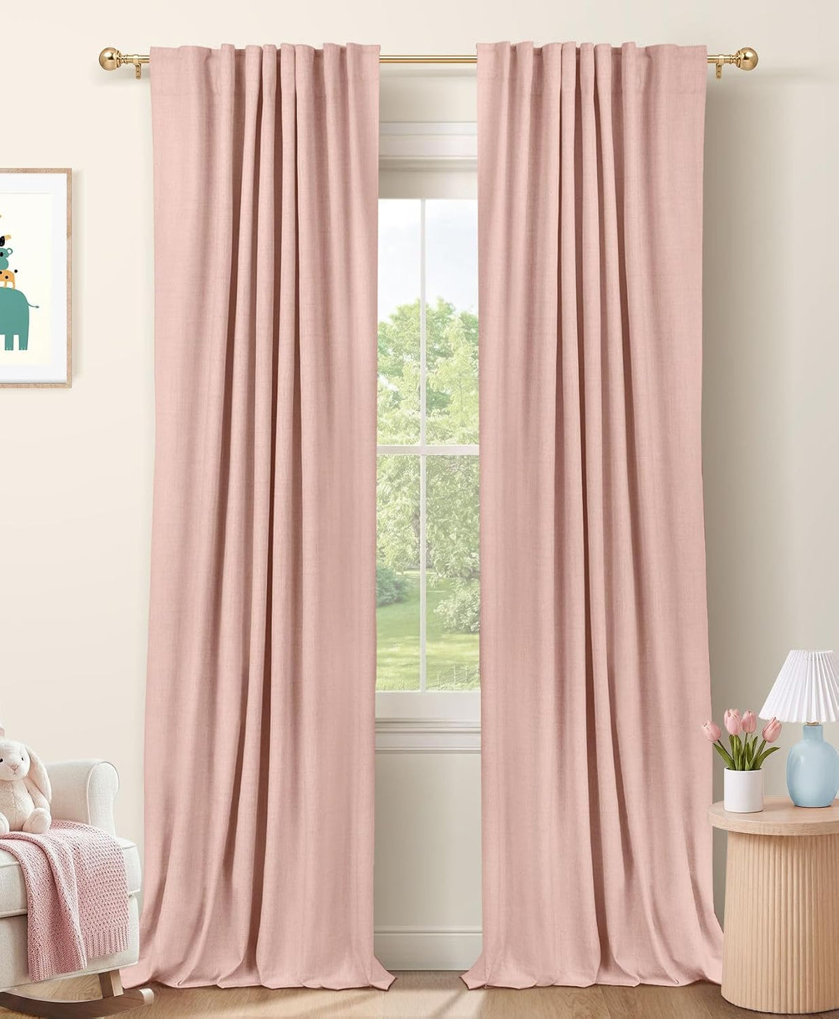 Blush Pink Total Blackout Sliding Door Curtains 96 Inches Long