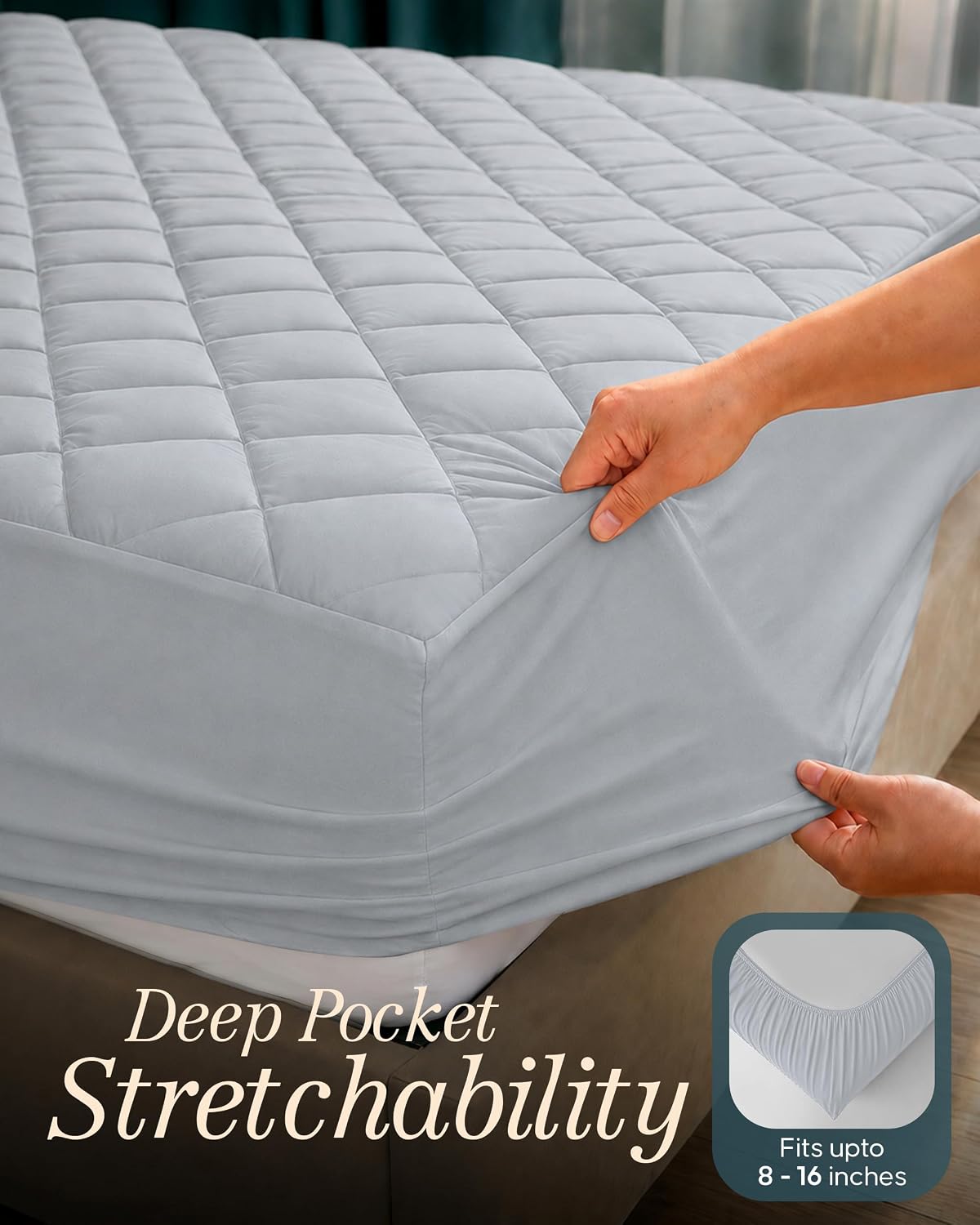 Queen Mattress Pad, Quilted Mattress Protector Topper fits 16" Deep Pocket