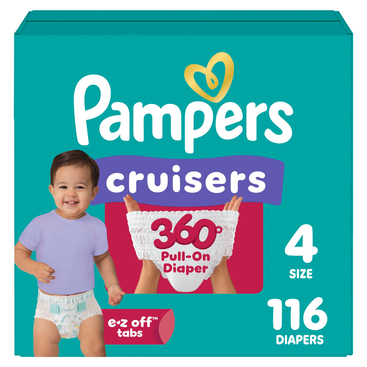Pampers Diapers - Cruisers 360 - Size 6, 104 Count, up to 100% Leakproof Pull-On Diaper for Active Babies