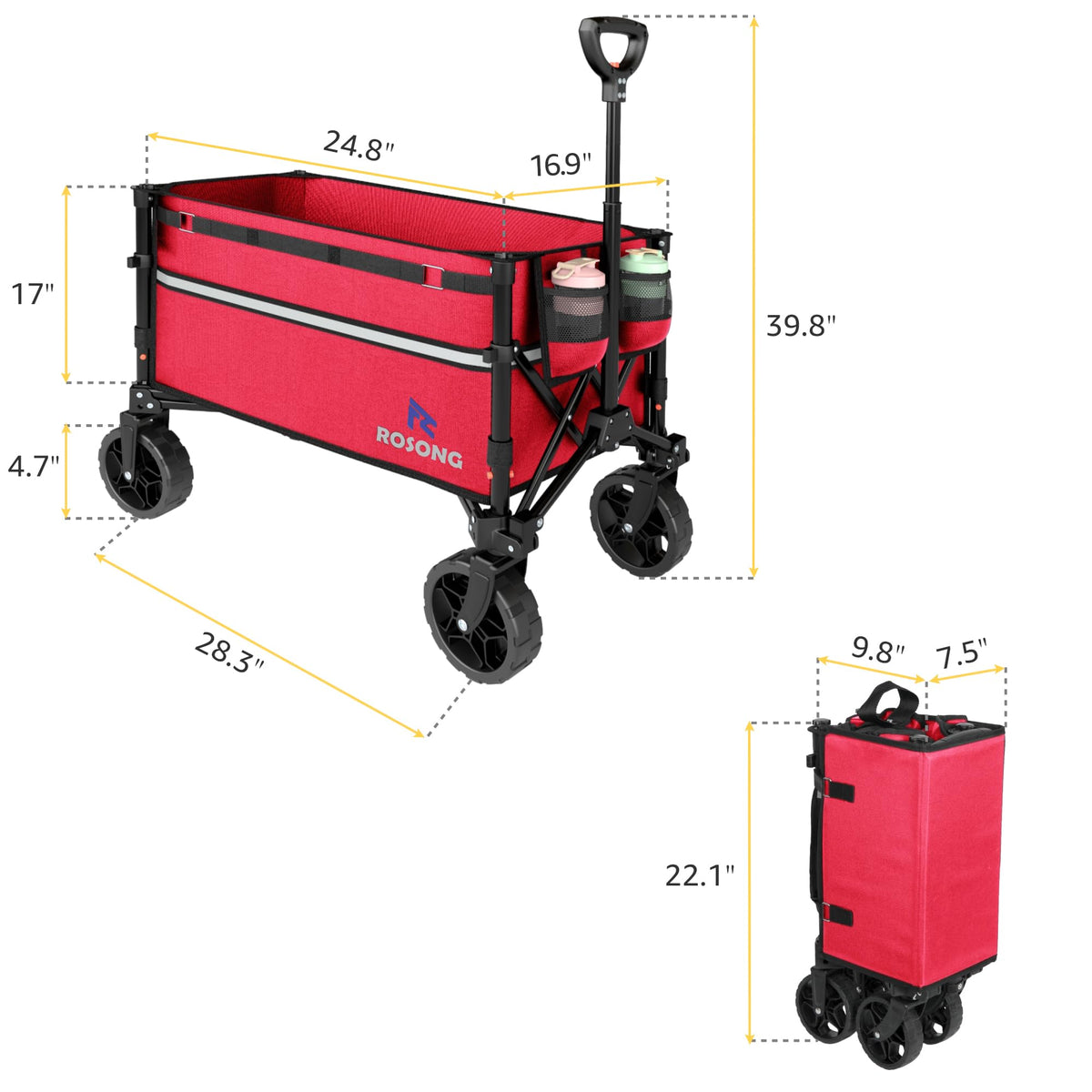 ROSONG Collapsible Wagon Cart with Wheels Foldable - Folding Utility Heavy Duty Wagons Carts for Grocery Sports Garden Shopping Camping Wheelbarrows (Pink, 120L) Father Jim Norris notebooks