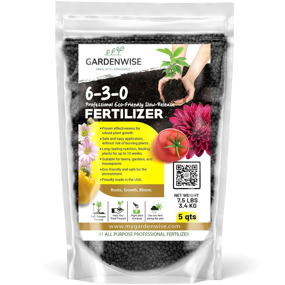 GARDENWISE 6-3-0 All-Purpose Professional Eco-Friendly Slow-Release Nitrogen Fertilizer with Iron & Calcium,Non-Burning, Enhances Soil Structure,for Indoor&Outdoor Plants,Vegetable Gardens (2 QUARTS) Father Jim Norris notebooks