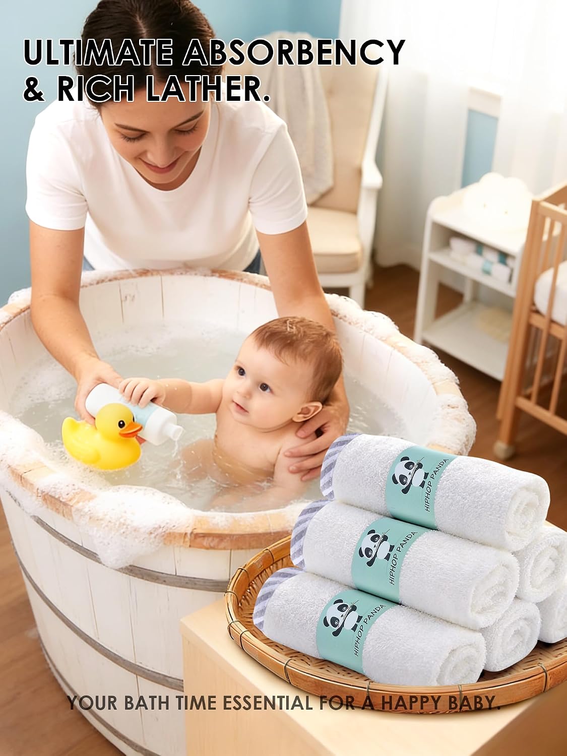 HIPHOP PANDA Ultra Soft Baby Washcloths, 2-Layer Absorbent Wash Cloths