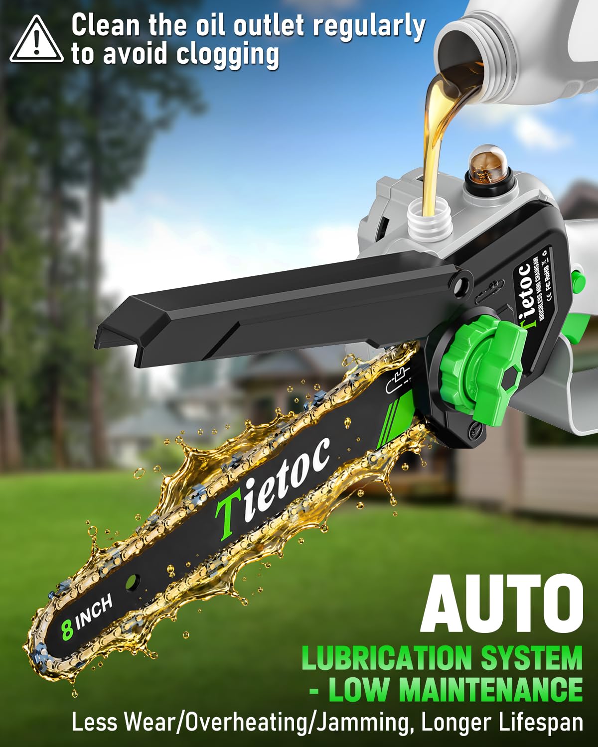 TIETOC 2-in-1 Brushless Pole Saw for Tree Trimming – 8" Mini Electric Chainsaw with 2×4000mAh Batteries, Auto Oiling, Tool-Free Adjustment,Cordless Battery Powered Saw for Home Garden Branch Cutting Father Jim Norris notebooks