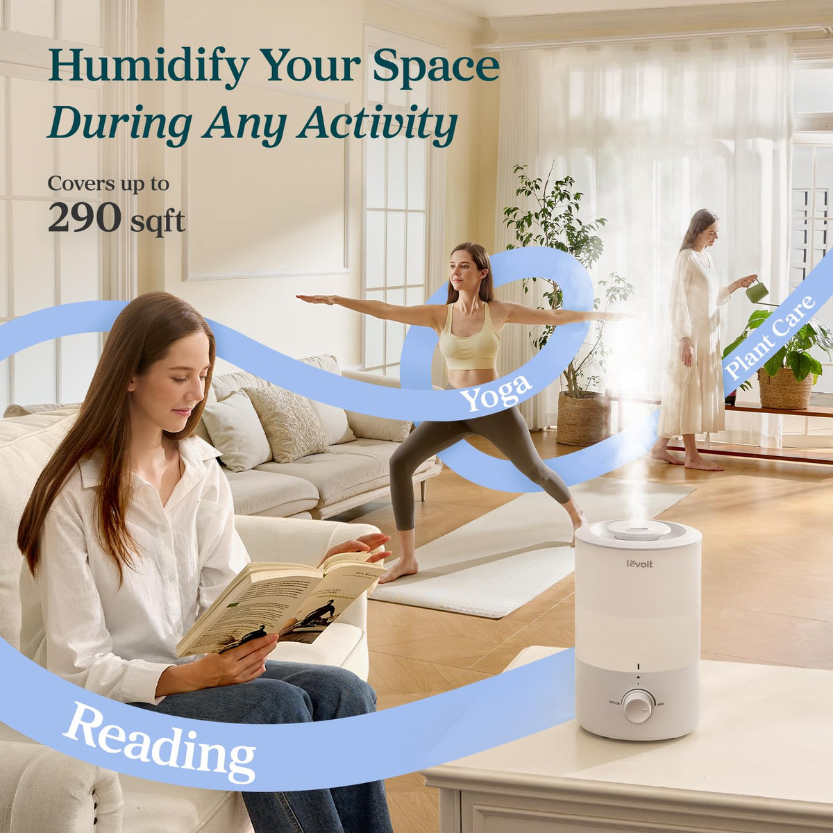 Levoit Humidifiers for Bedroom, Dishwasher Safe, Blue Light-Safe, 3.2L