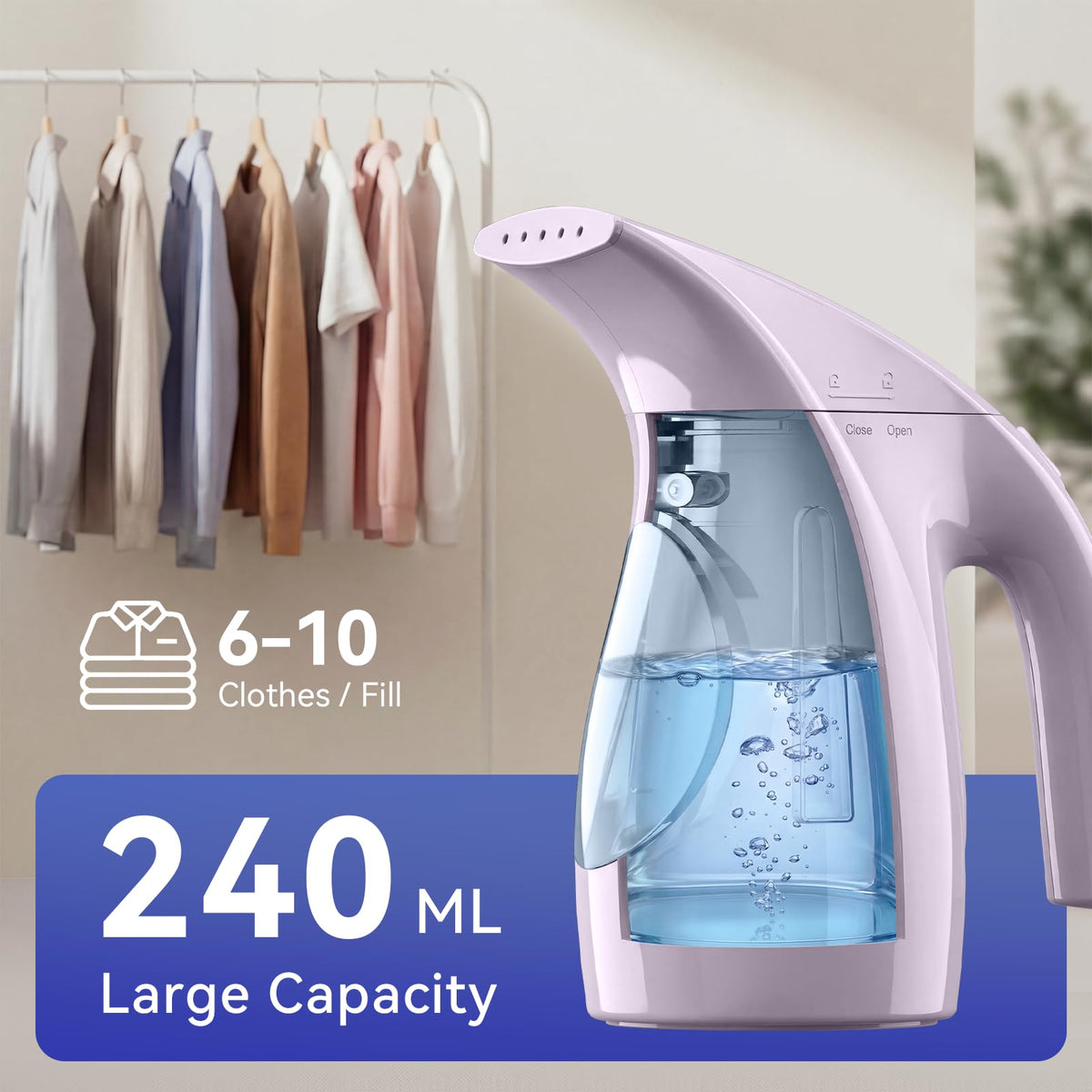HiLIFE Steamer for Clothes, Portable Handheld Clothing Steamer, 240ml Big Capacity, 700W, Strong Power, Fabric Quick Wrinkle Remover with Brush for Home, Office(ONLY 120V)(Ink Black)