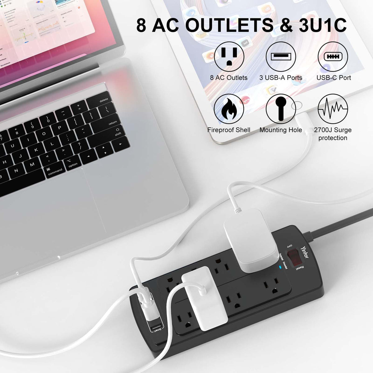 Yintar 6Ft Surge Protector Power Strip with 6 Outlets & 3 USB Ports, Black Father Jim Norris notebooks