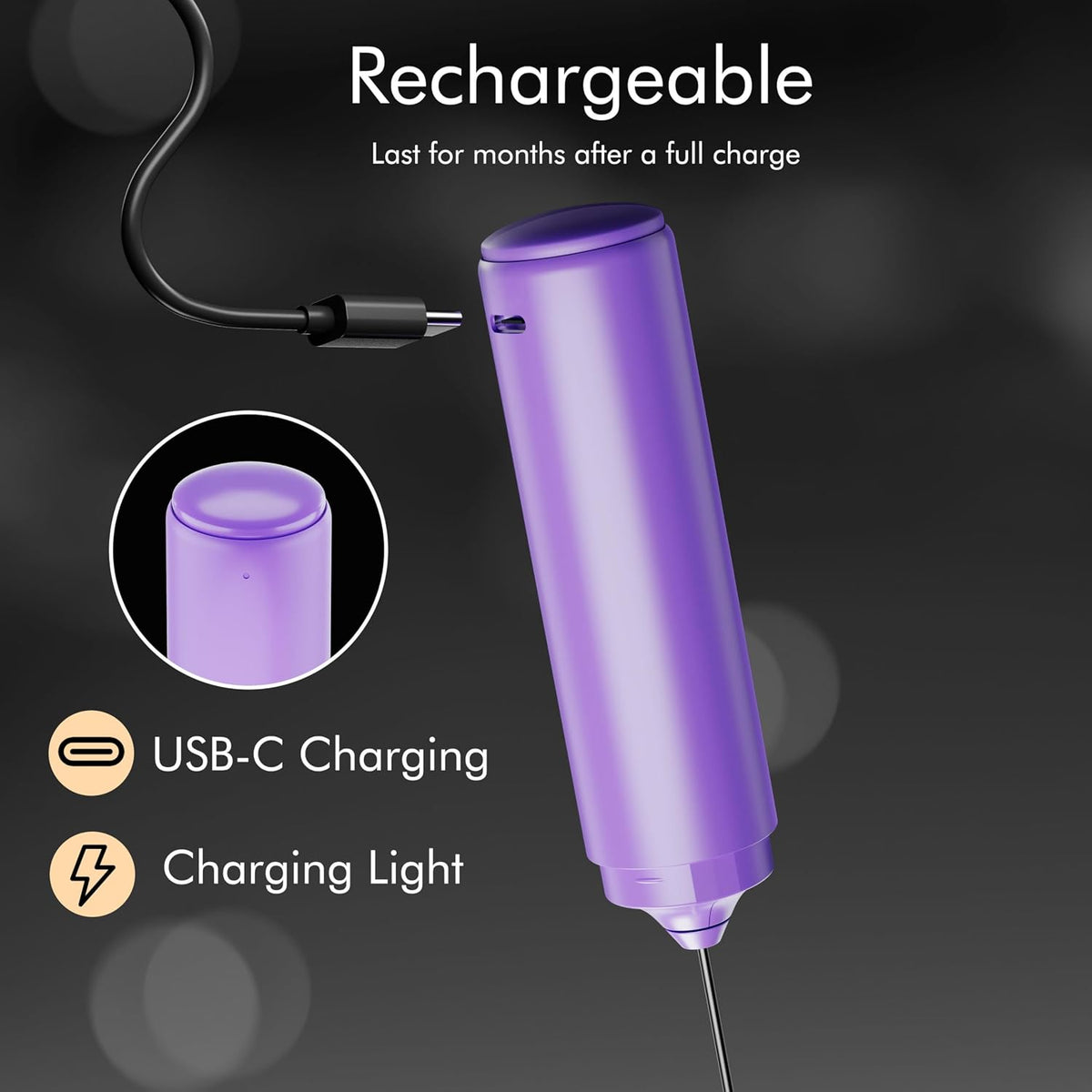 Rechargeable Milk Frother Handheld, 2-IN-1 Dual Spring Whisk Electric Frother Wand