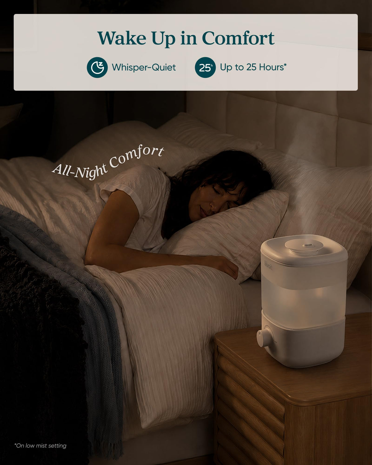 Levoit Humidifiers for Bedroom, Dishwasher Safe, Blue Light-Safe, 3.2L
