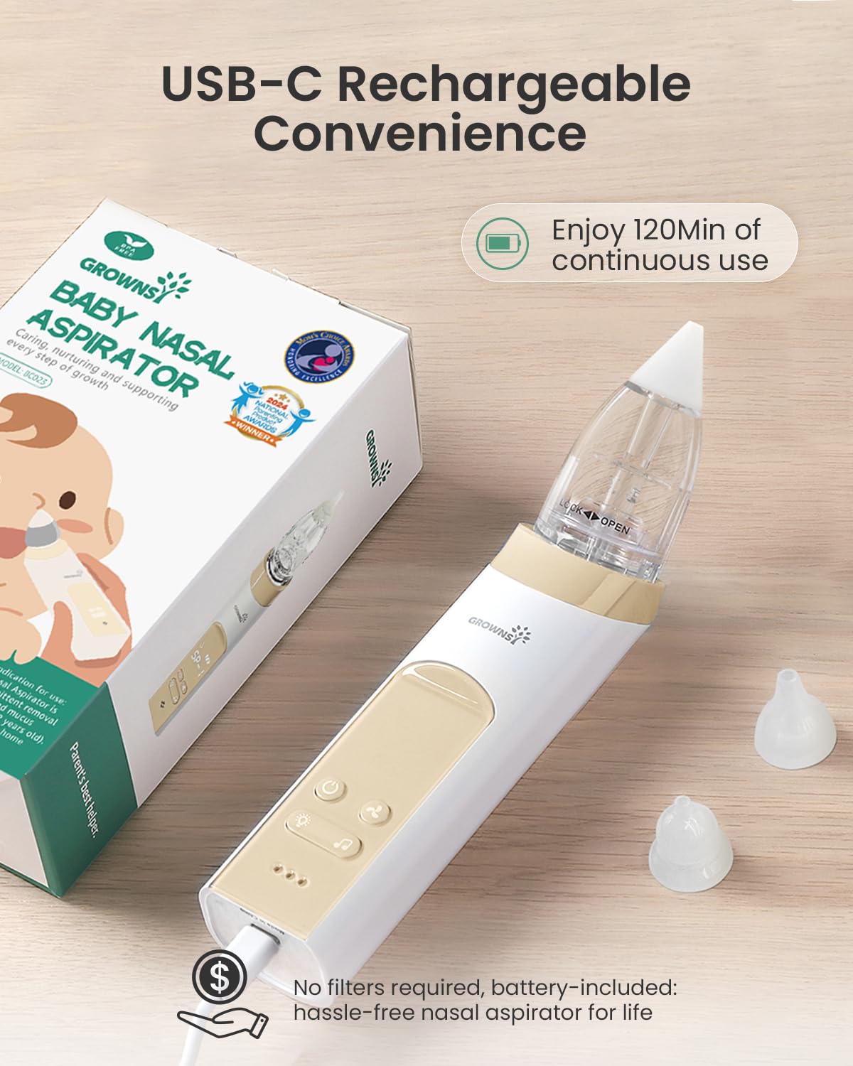GROWNSY Baby Nasal Aspirator, Electric Nose Sucker, Powerful Suction,Grey