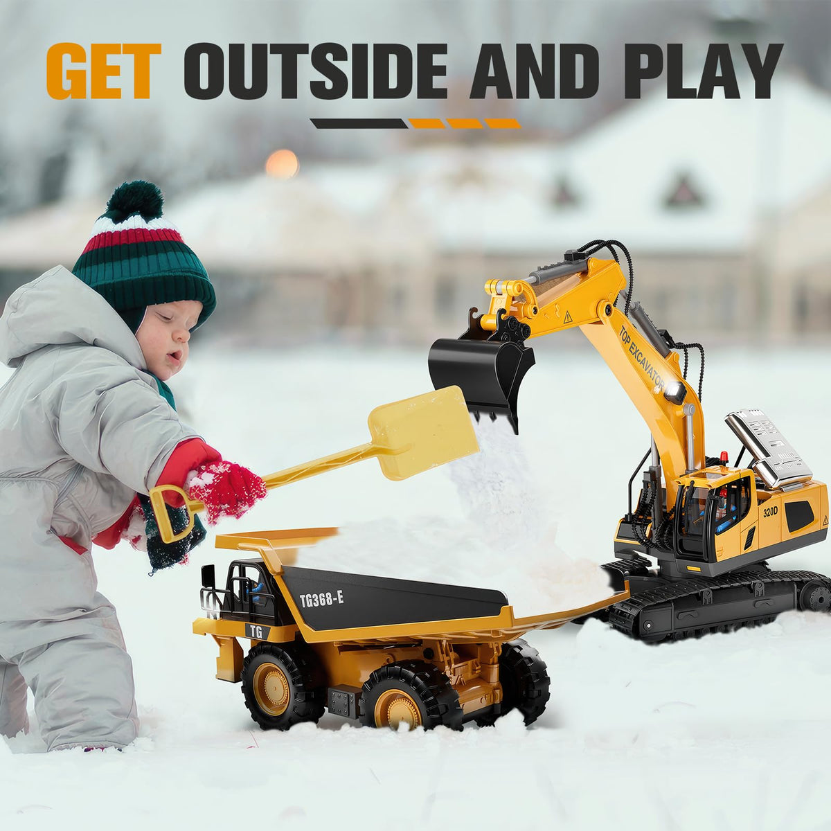 KIDMARKT Remote Control Excavator Toy for Boys, 11-Channel RC Construction Truck with Metal Parts, Lights & Dual Batteries, 120 Minutes Playtime, Rechargeable Digger Toy for Kids Ages 3-12, STEM Gift