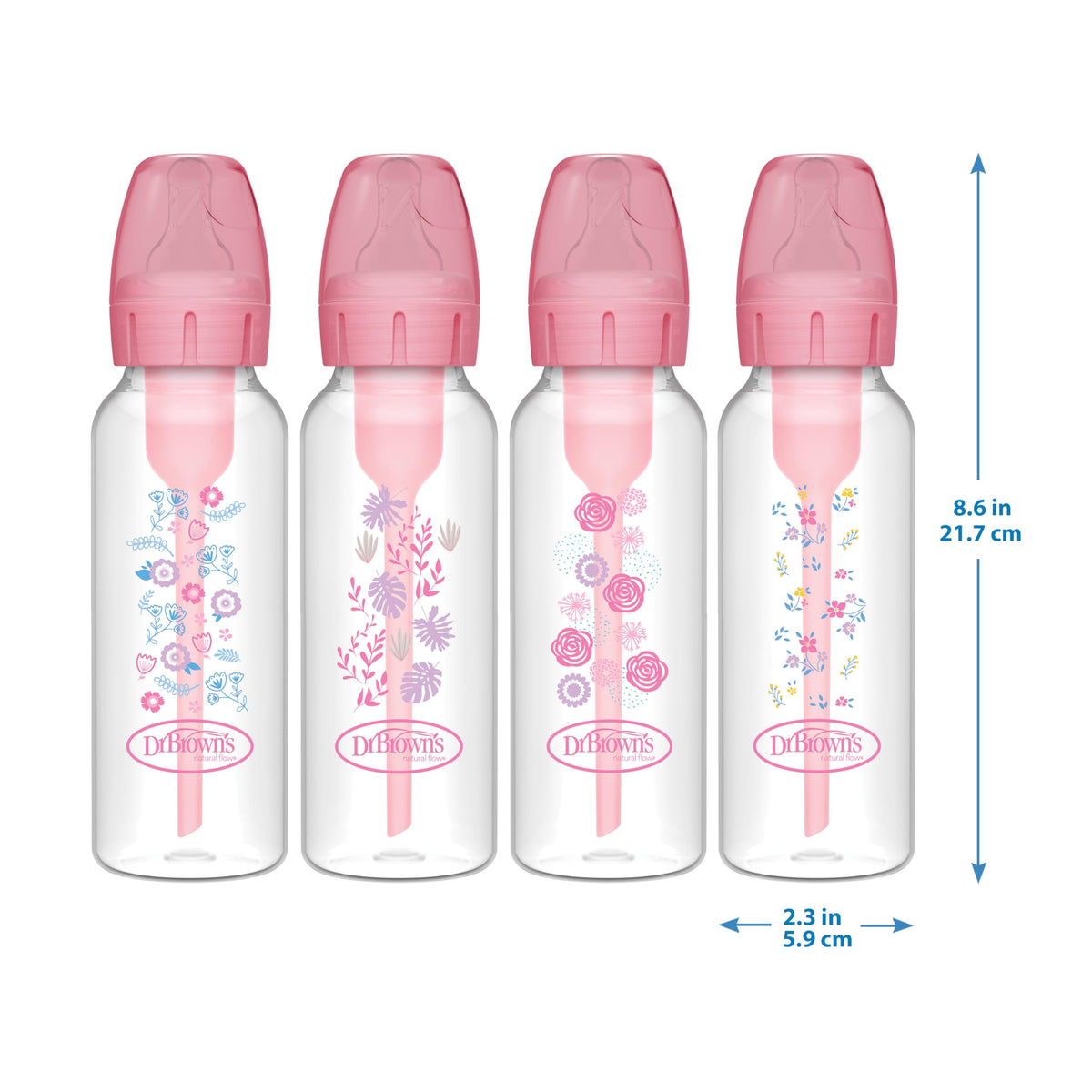 Dr. Brown's Anti-Colic Options+ Narrow Baby Bottle, Clear, 8 oz, 4-Pack