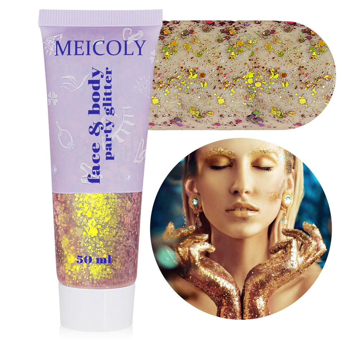 Clear White Face Body Glitter Gel, Halloween Mermaid Fairy Hair Glitter Makeup for Kids