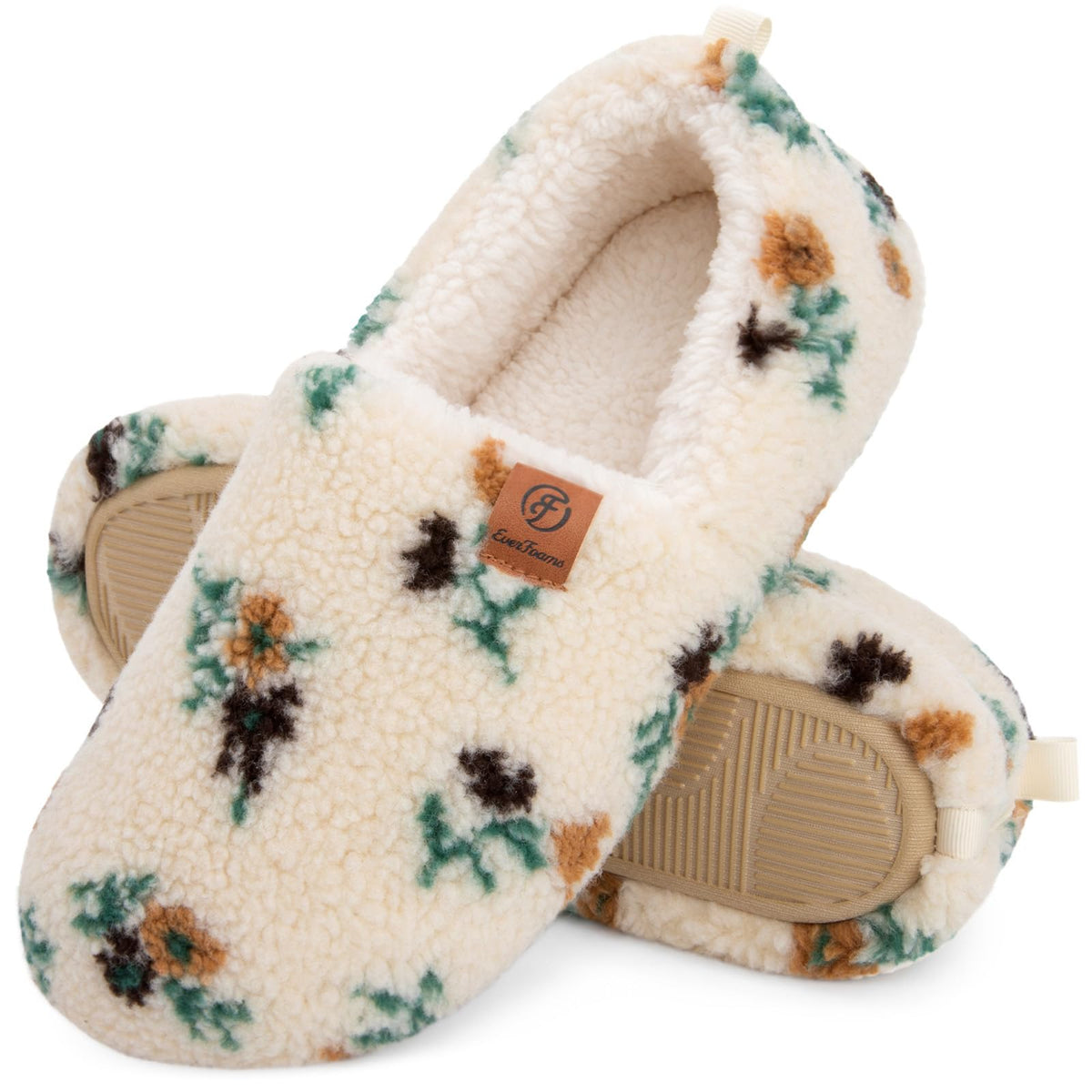 EverFoams Women’s Soft Curly Slippers Memory Foam Lightweight House Shoes