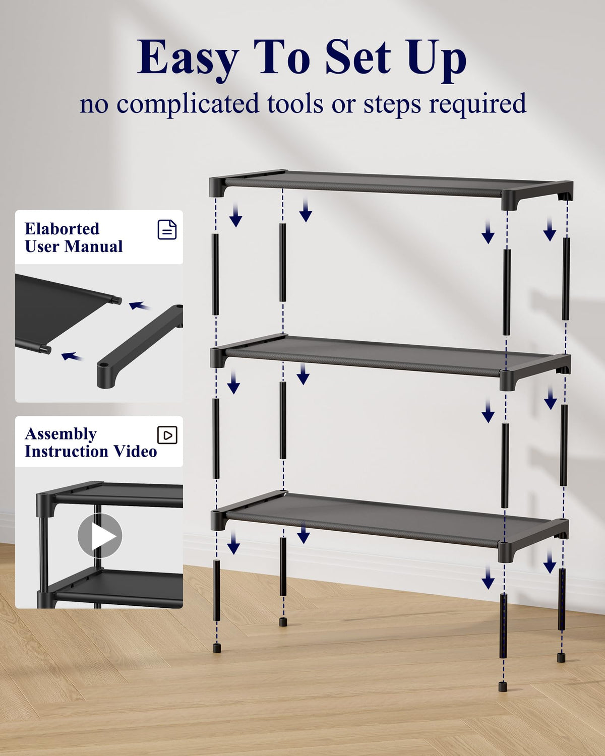 Kitsure Shoe Rack - Non-Woven Shoe Rack Shelf, Shoe Organizer for Closet, Entryway, Garage & Corridor, Stackable Shoe Shelves, 27.5" Wide - 2 Tier, Black