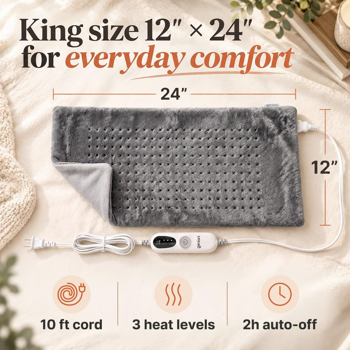 GENIANI XXL Heating Pad for Back Pain & Menstrual Pain Relief, Electric Throw Auto Shut Off,