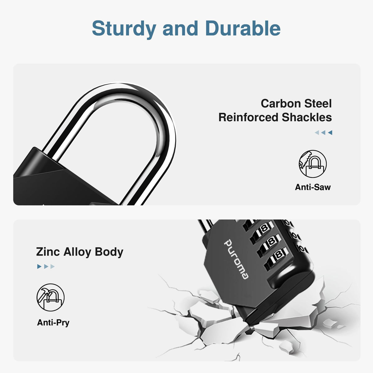 Puroma 2 Pack Combination Lock Locker 4 Digits Combo Padlock Gym Black