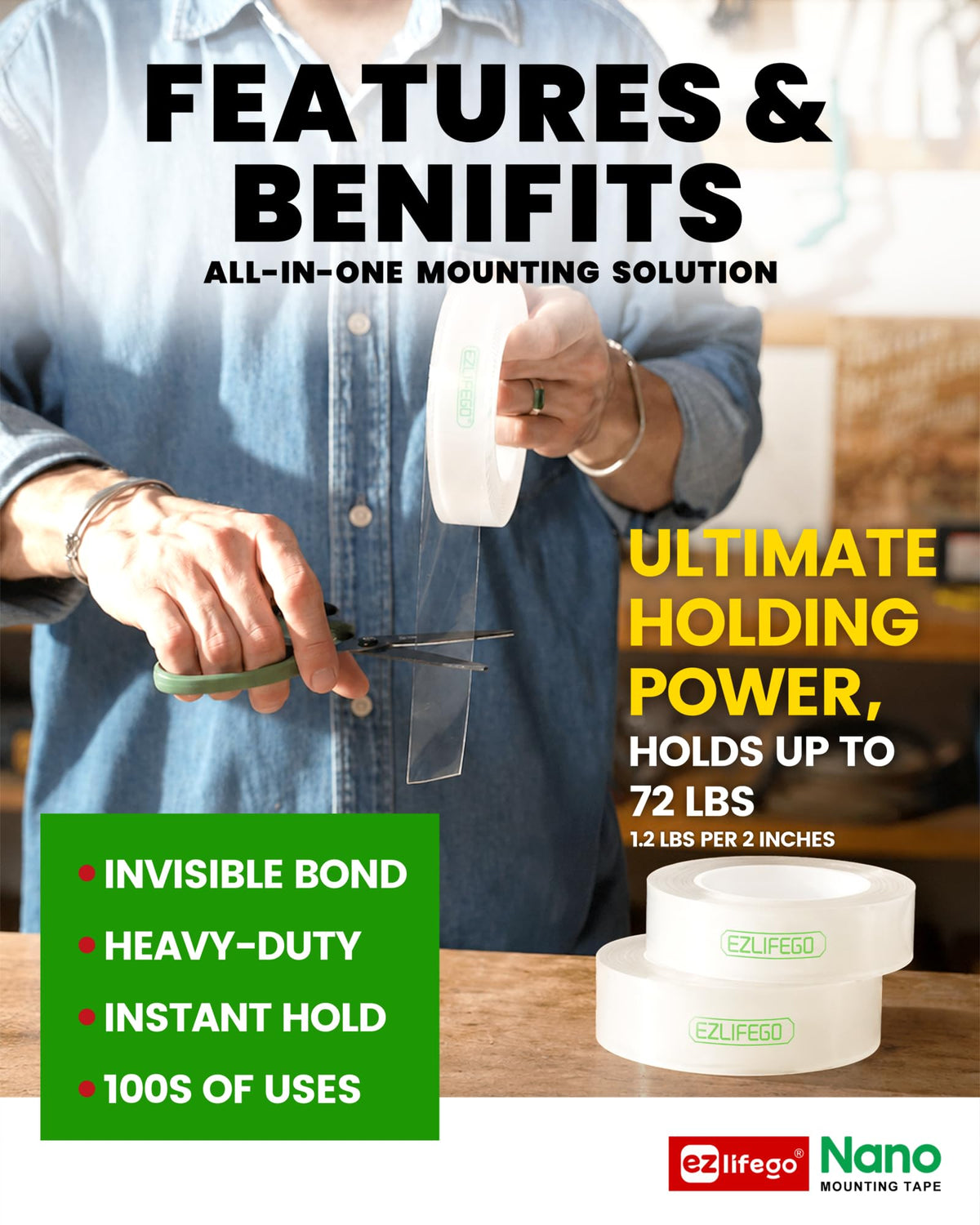 EZlifego Heavy Duty Invisible Bond Nano Double Sided Mounting Tape, 9.85FT Father Jim Norris notebooks