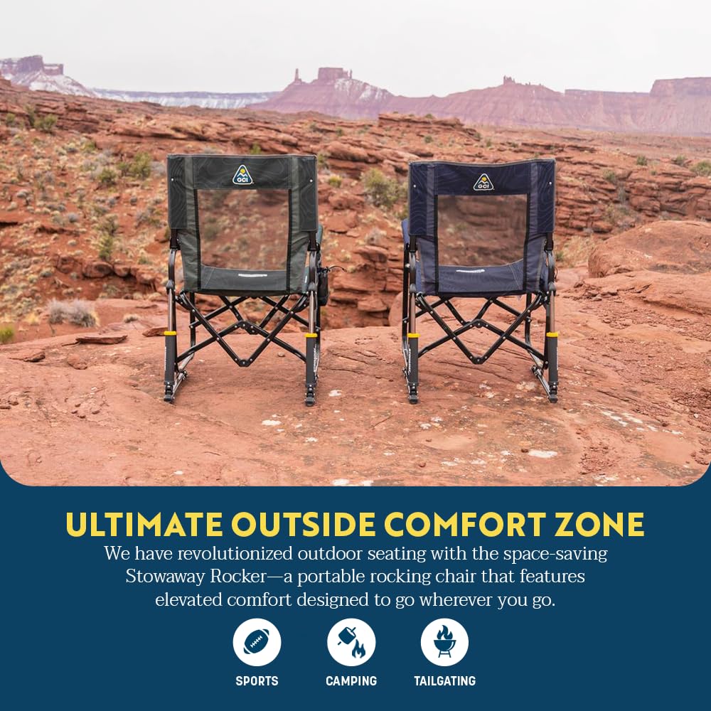 GCI Outdoor Freestyle Rocker XL with Side Table Camping Chair | Portable Folding Rocking Chair with Solid, Durable Armrests, Drink Holder & Comfortable Backrest — Black Father Jim Norris notebooks