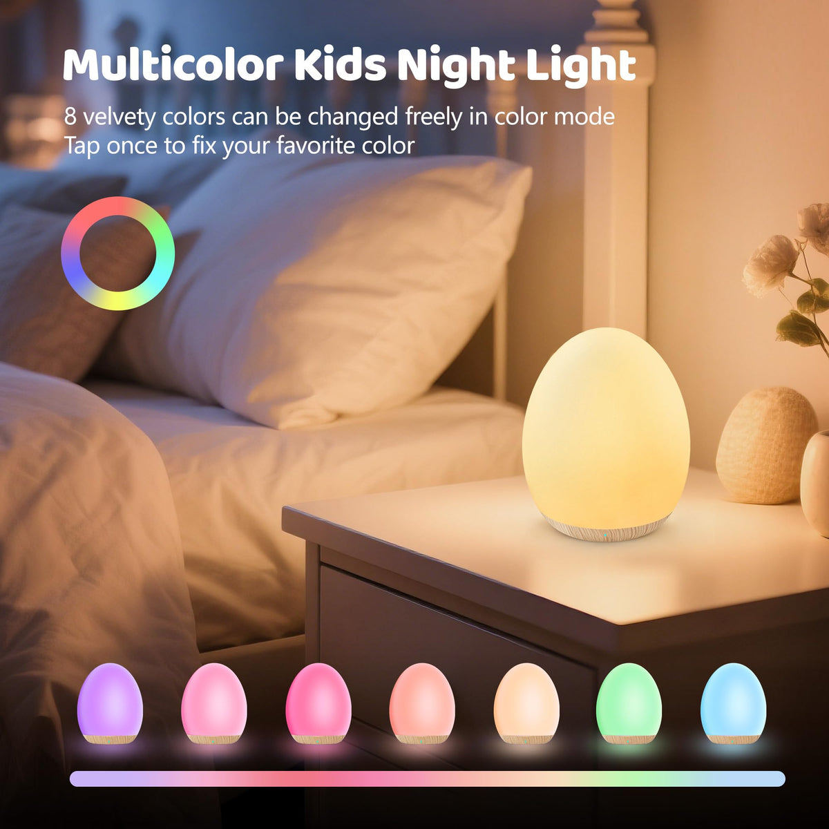Night Light for Kids, 7 Colors Changing Egg Light for Nursery