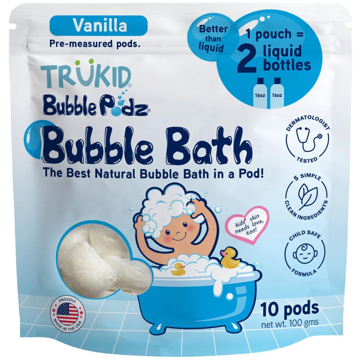 TruKid Bubble Podz Bubble Bath for Kids, Toddlers, & Babies, Tear Free Gentle & Refreshing Bath Bomb for Sensitive Skin with Natural Moisturizers, Non-Toxic, pH Balanced, Lavender Scent (24 Podz)