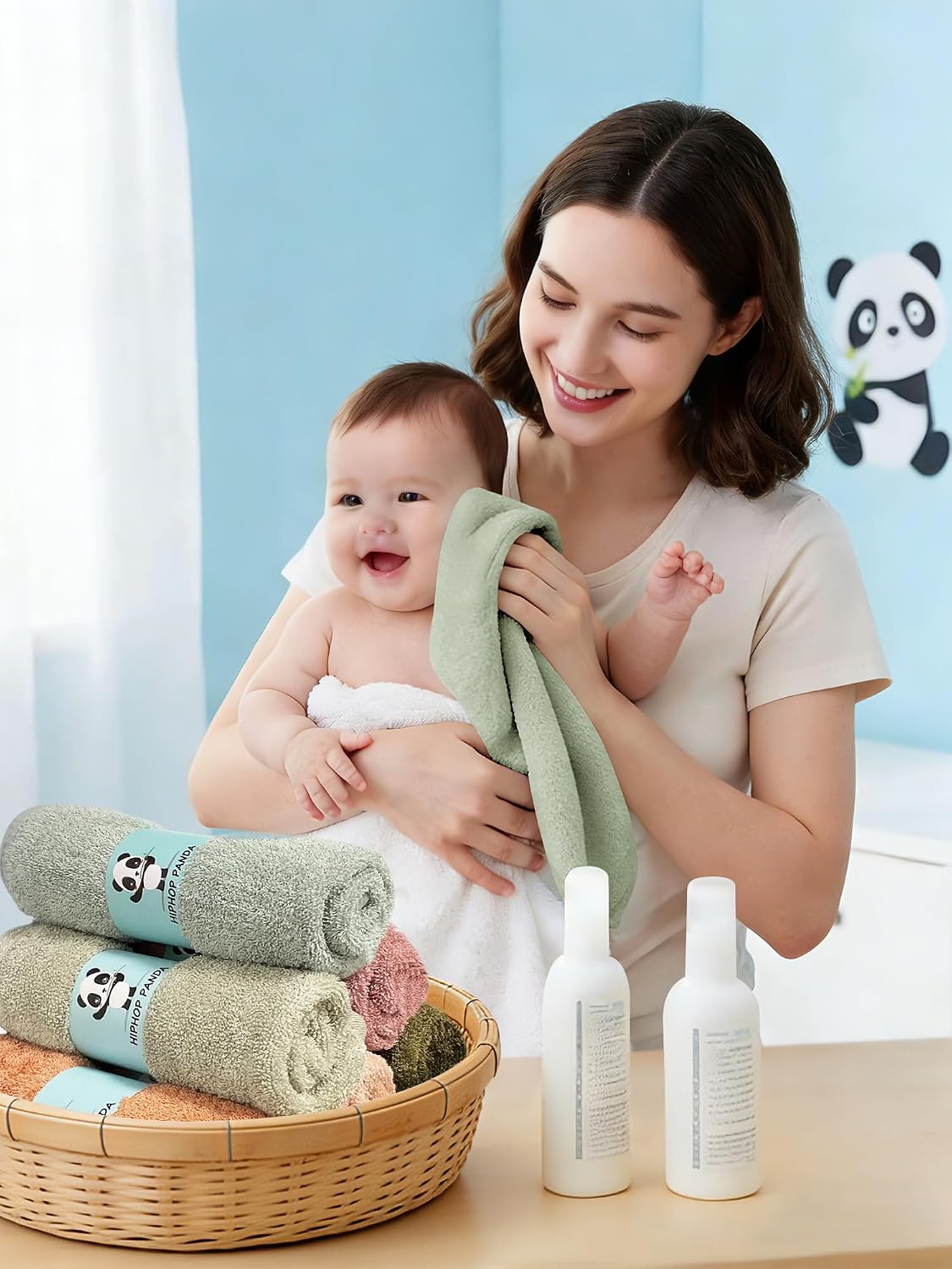 HIPHOP PANDA Ultra Soft Baby Washcloths, 2-Layer Absorbent Wash Cloths