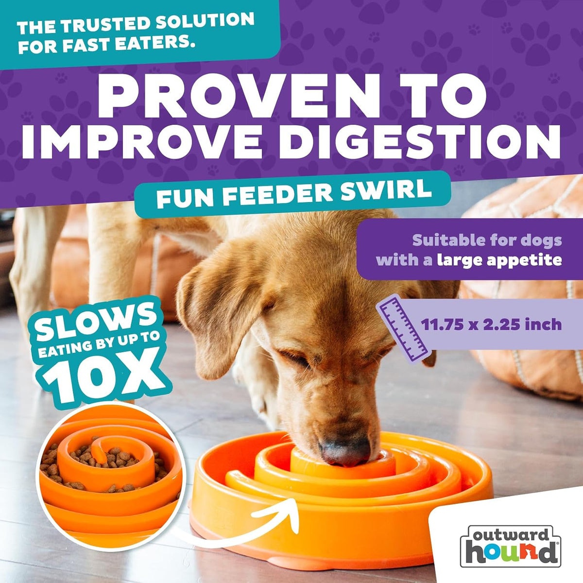 Outward Hound Fun Feeder Slo Bowl Dog Slow Feeder, Notch, Blue, 8.8"