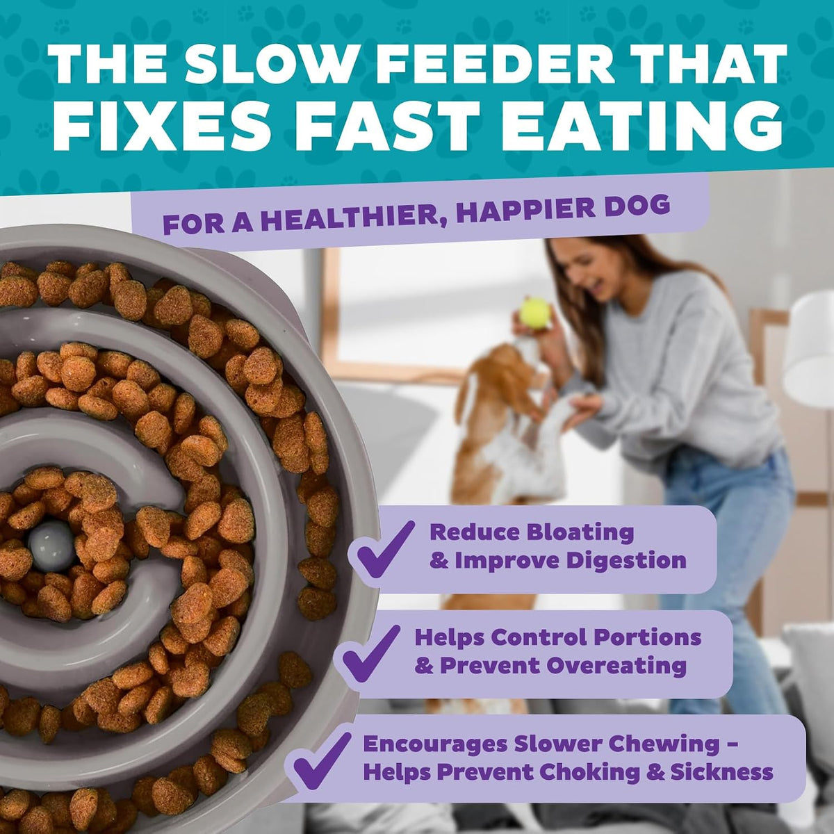 Outward Hound Fun Feeder Slo Bowl Dog Slow Feeder, Notch, Blue, 8.8"