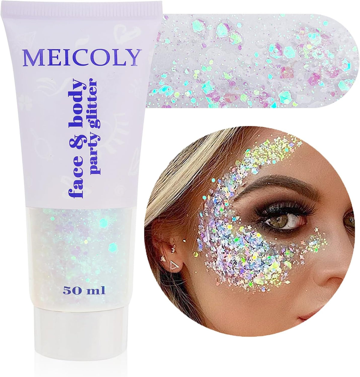 Clear White Face Body Glitter Gel, Halloween Mermaid Fairy Hair Glitter Makeup for Kids