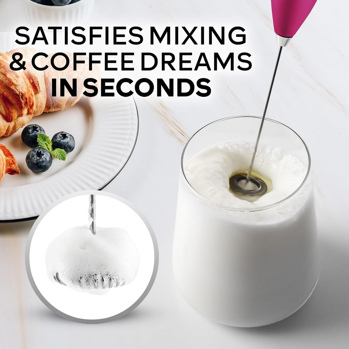 Zulay Kitchen Powerful Milk Frother Wand With Duracell Batteries - Ultra Fast Handheld Drink Mixer - Electric Whisk Foam Maker for Coffee, Lattes, Cappuccino & Matcha - Triple Whisk - Queen Turquoise