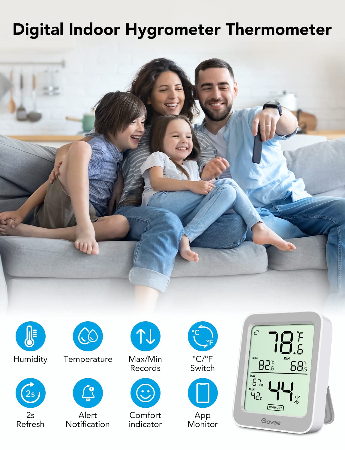 Govee Indoor Hygrometer Thermometer 2Pack H5075 with Bluetooth App Control Father Jim Norris notebooks