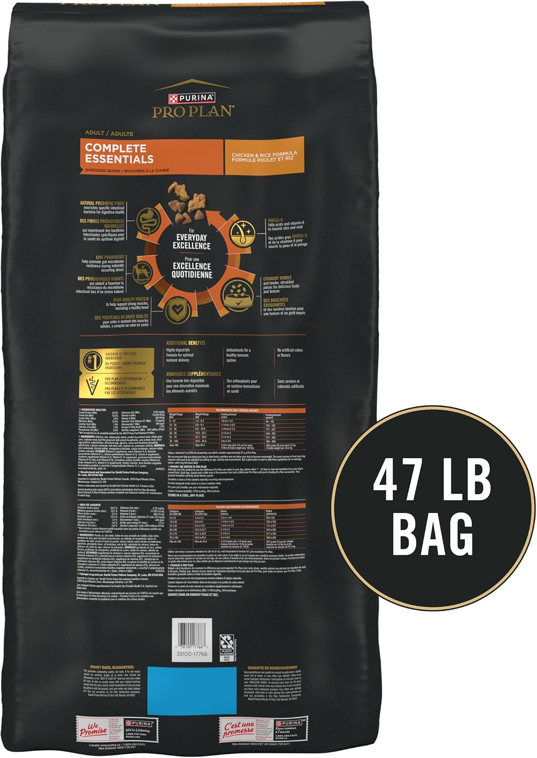 Purina Pro Plan Complete Essentials Chicken & Rice Dry Dog Food, 47 lb Bag