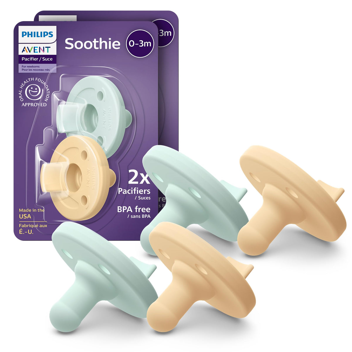 Philips Avent Soothie Baby Pacifier for 0-3 Months, BPA-Free, 4-Pack, Green